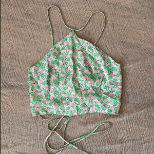Pink and Green Floral Silk Top